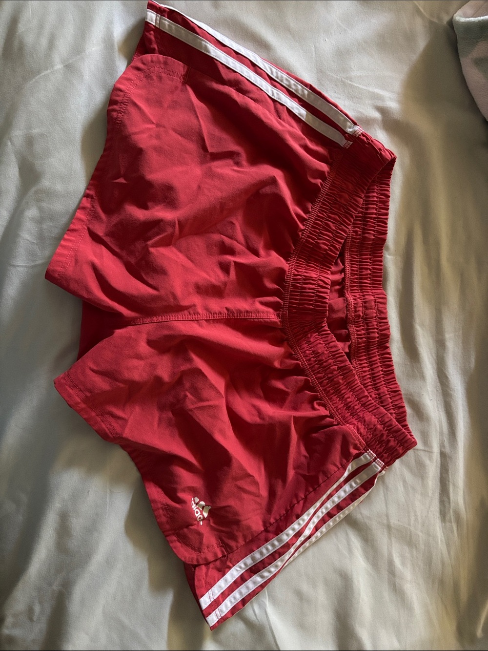 Adidas Red Running Shorts with White Stripes